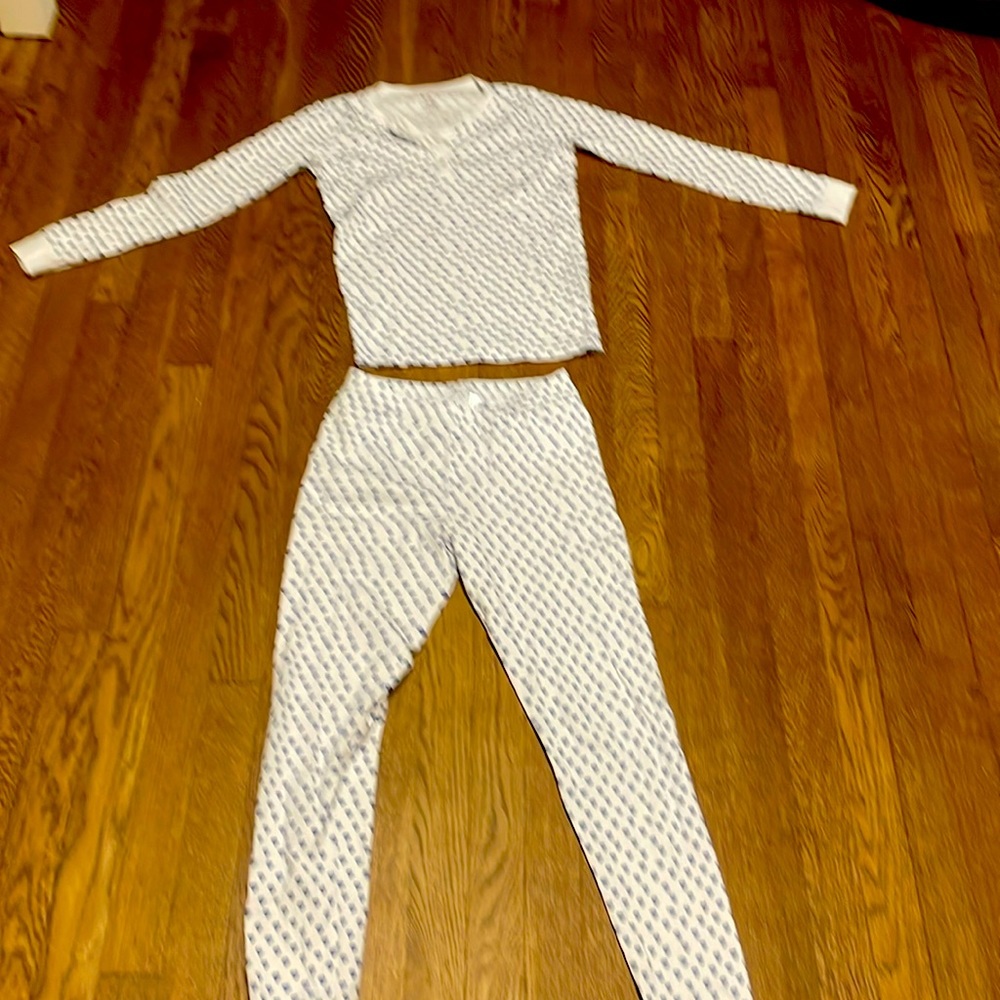 Roller Rabbit White Pajama Set with Blue Diamond Print